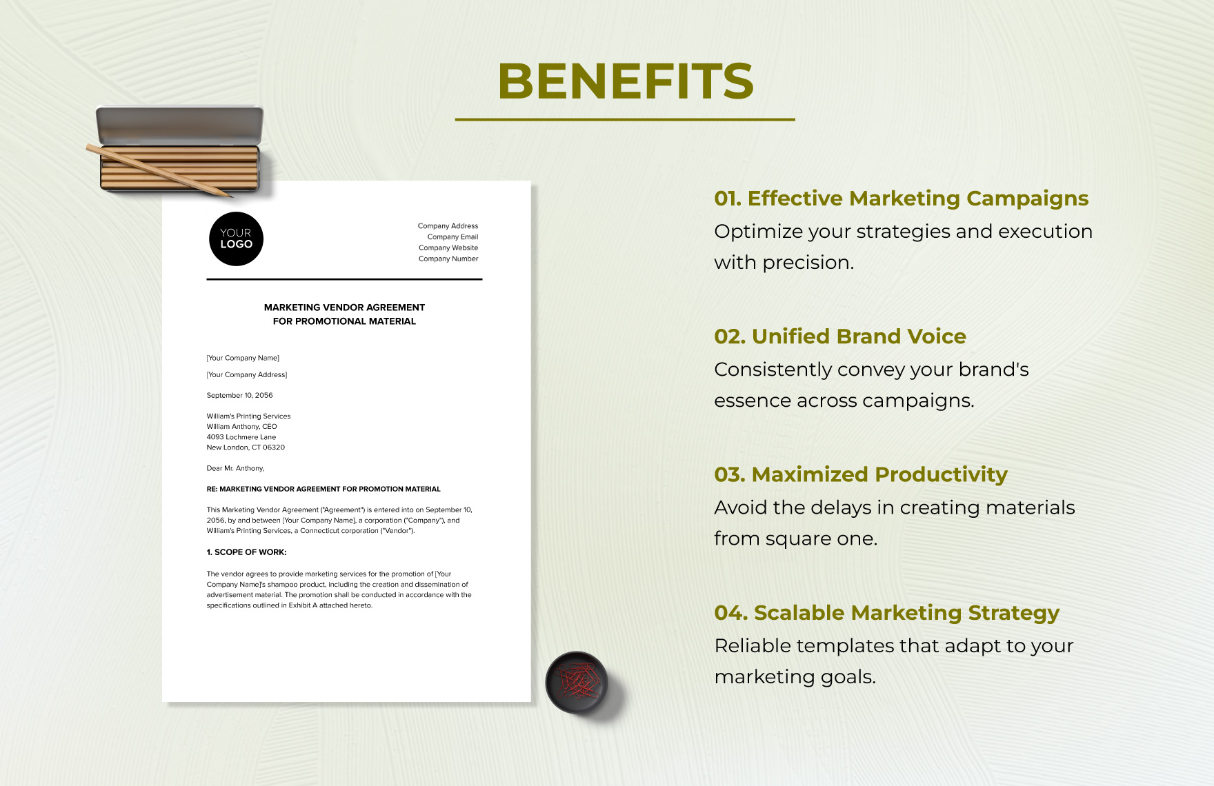 Marketing Vendor Agreement for Promotion Material Template
