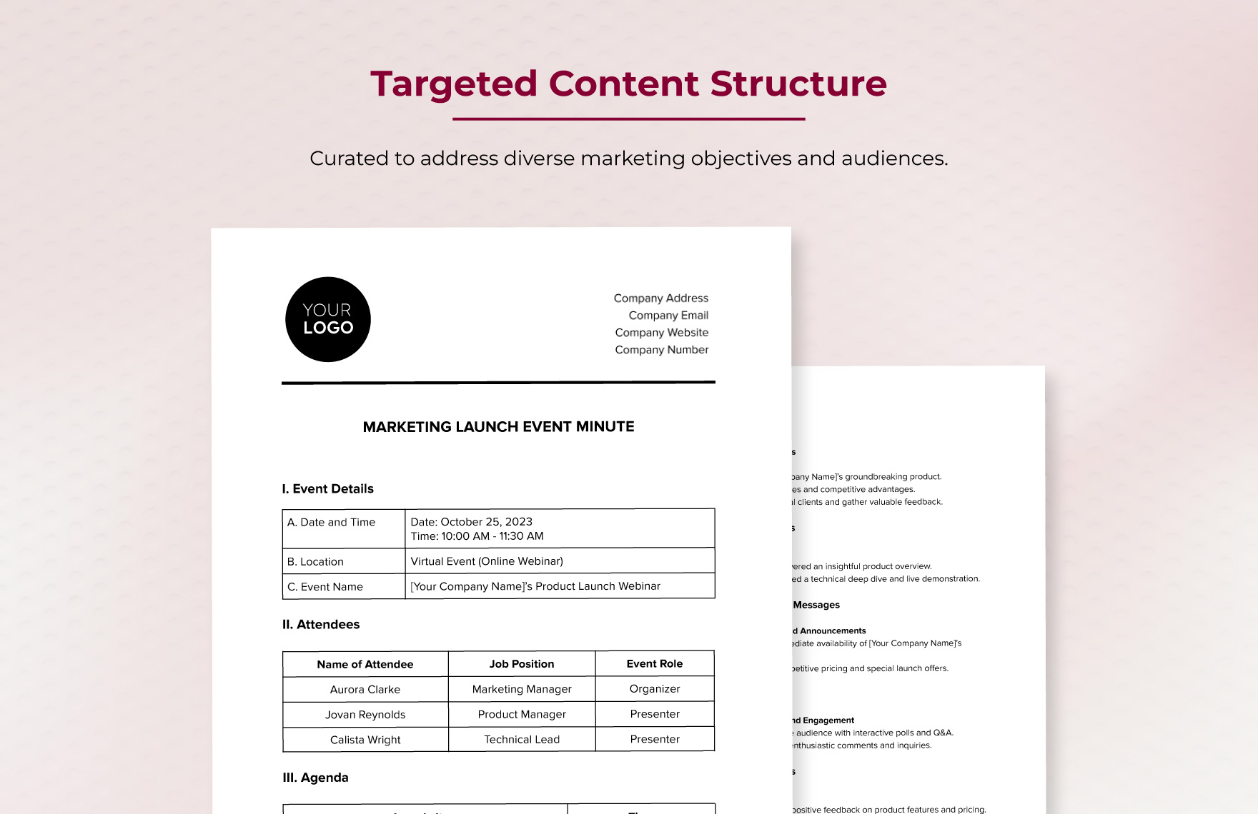 Marketing Launch Event Minute Template