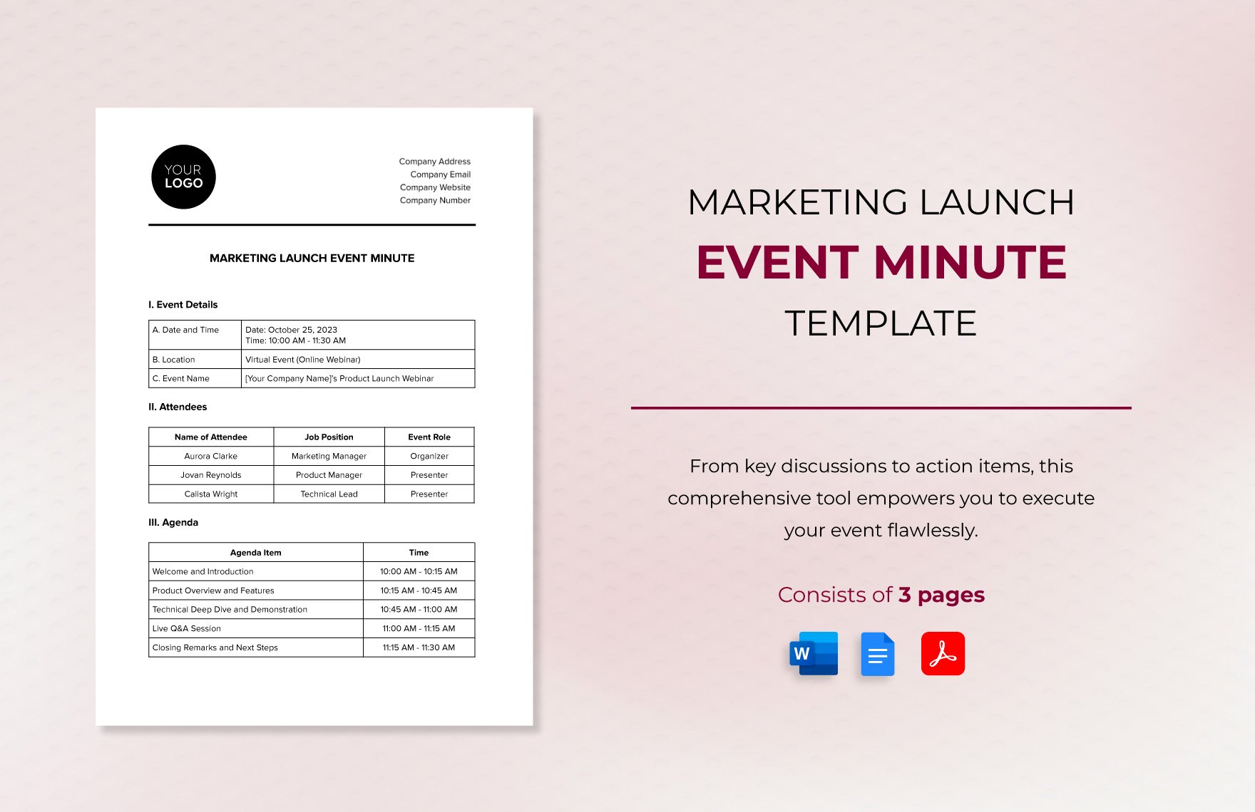 Marketing Launch Event Minute Template