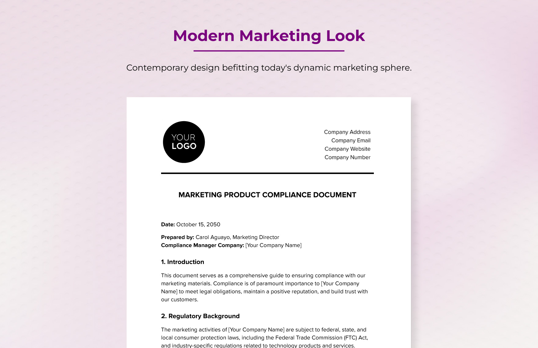 Marketing Product Compliance Document Template