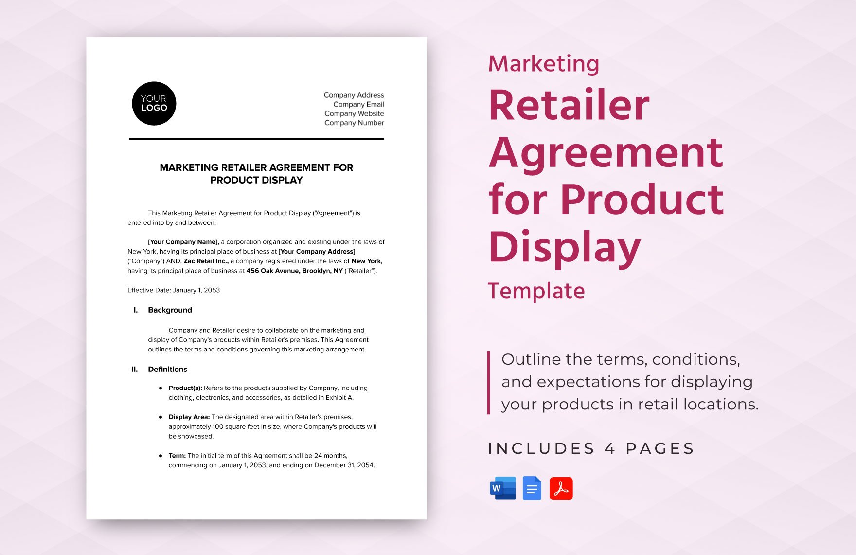Marketing Retailer Agreement for Product Display Template in Word, Google Docs, PDF