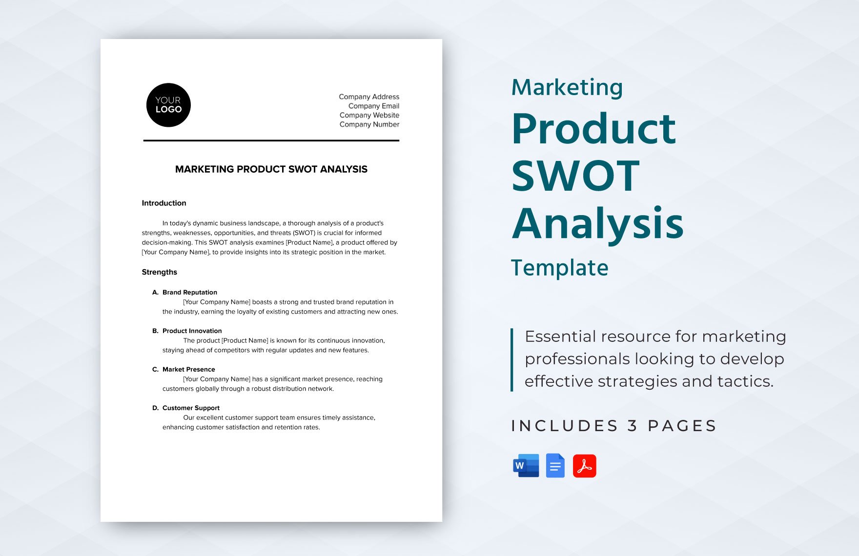 Marketing Product SWOT Analysis Template