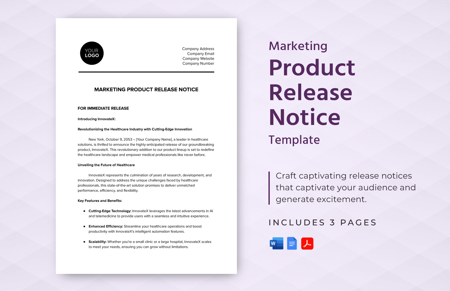 Marketing Product Release Notice Template in Word, Google Docs, PDF