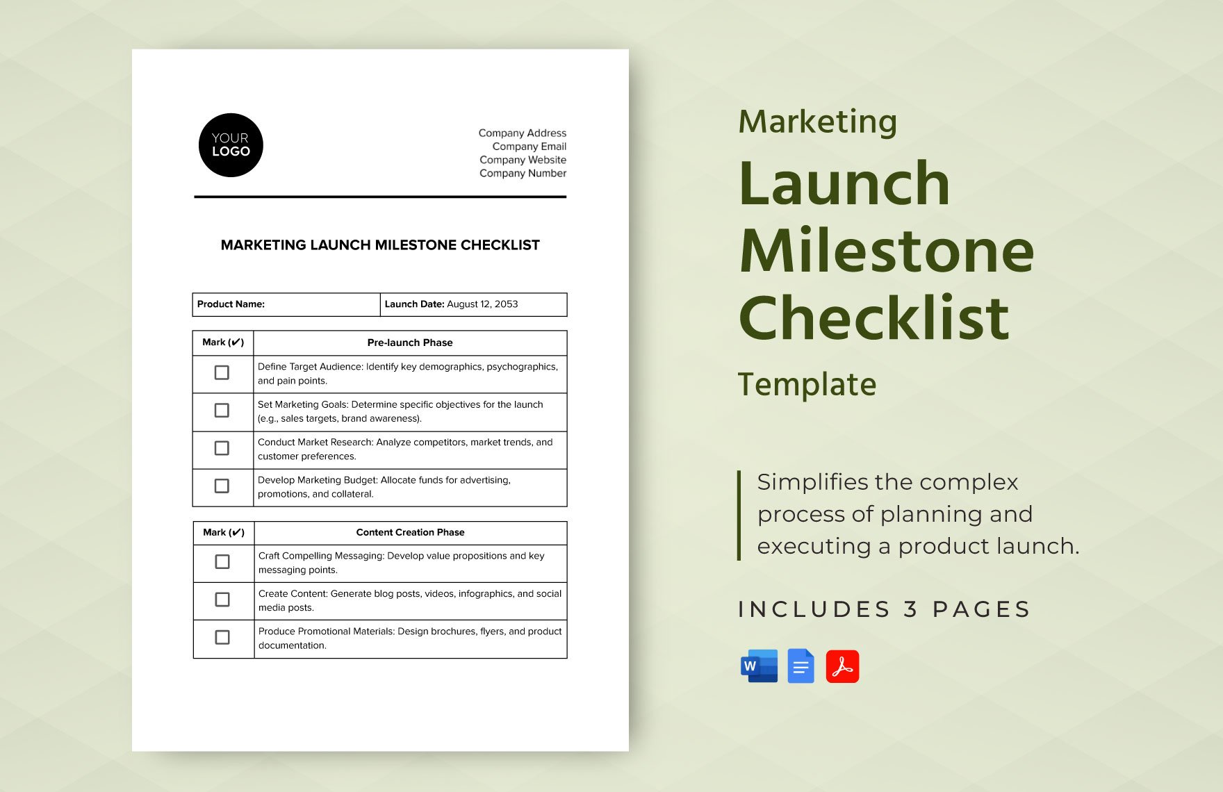 Marketing Launch Milestone Checklist Template in Word, Google Docs, PDF