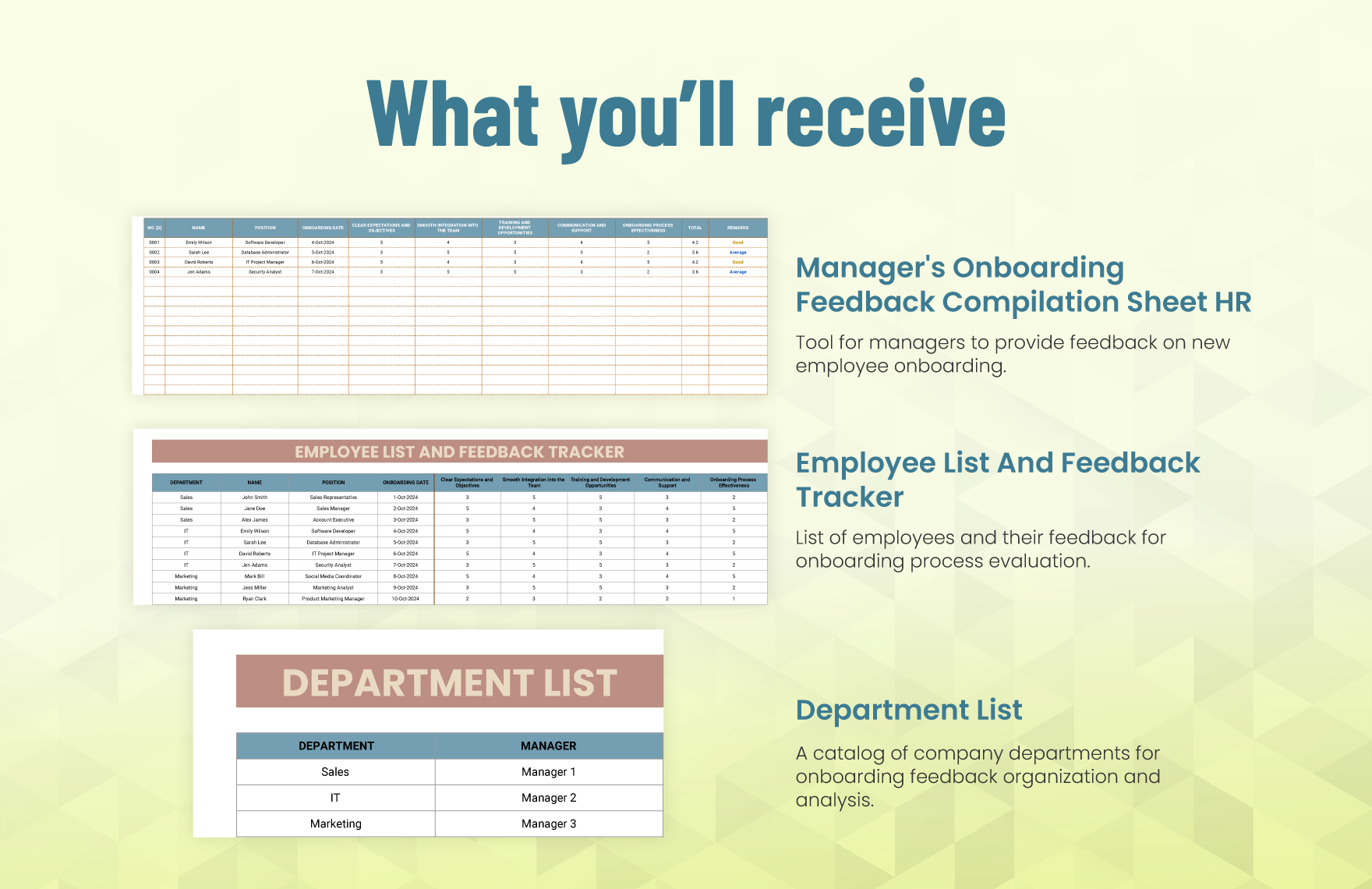 Manager's Onboarding Feedback Compilation Sheet HR Template