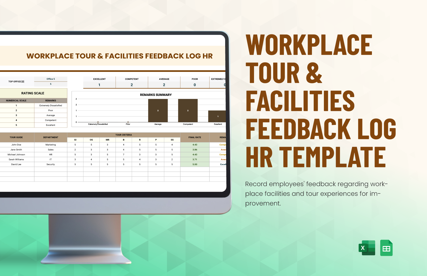 Workplace Tour & Facilities Feedback Log HR Template in Excel, Google Sheets