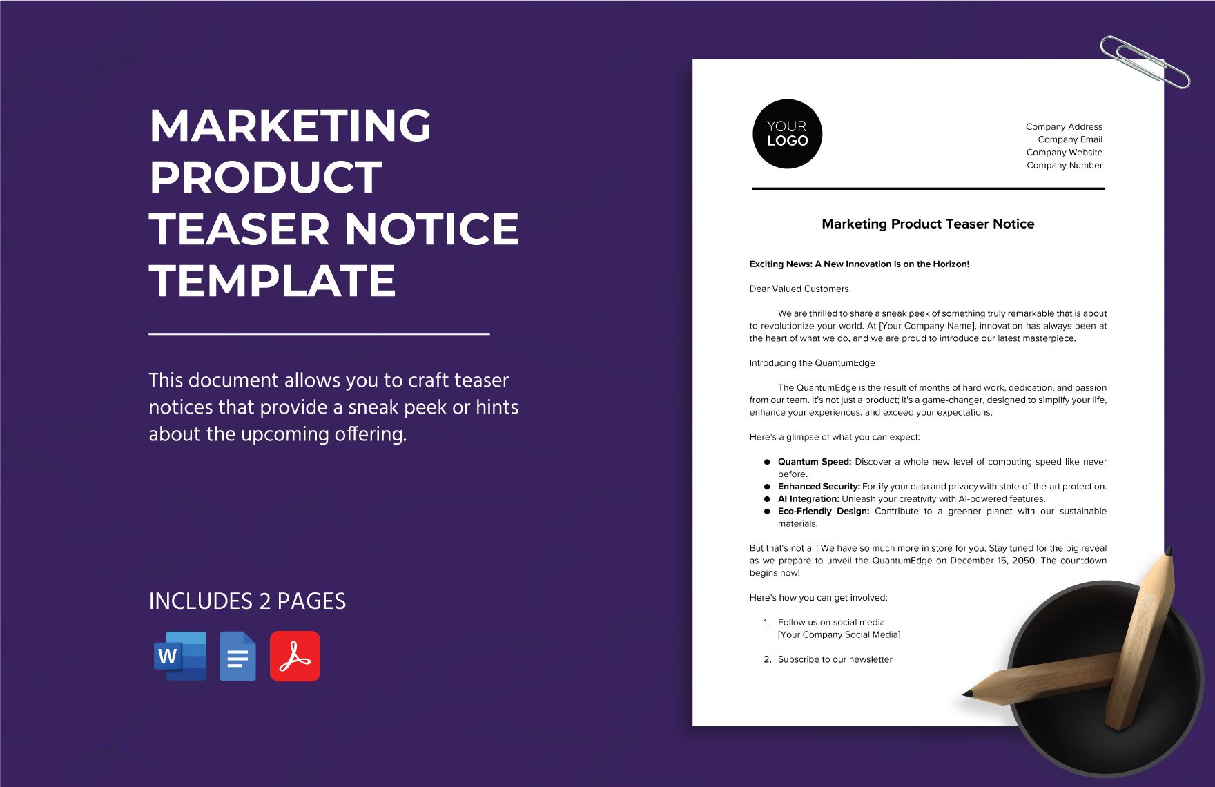Marketing Product Teaser Notice Template in Word, Google Docs, PDF