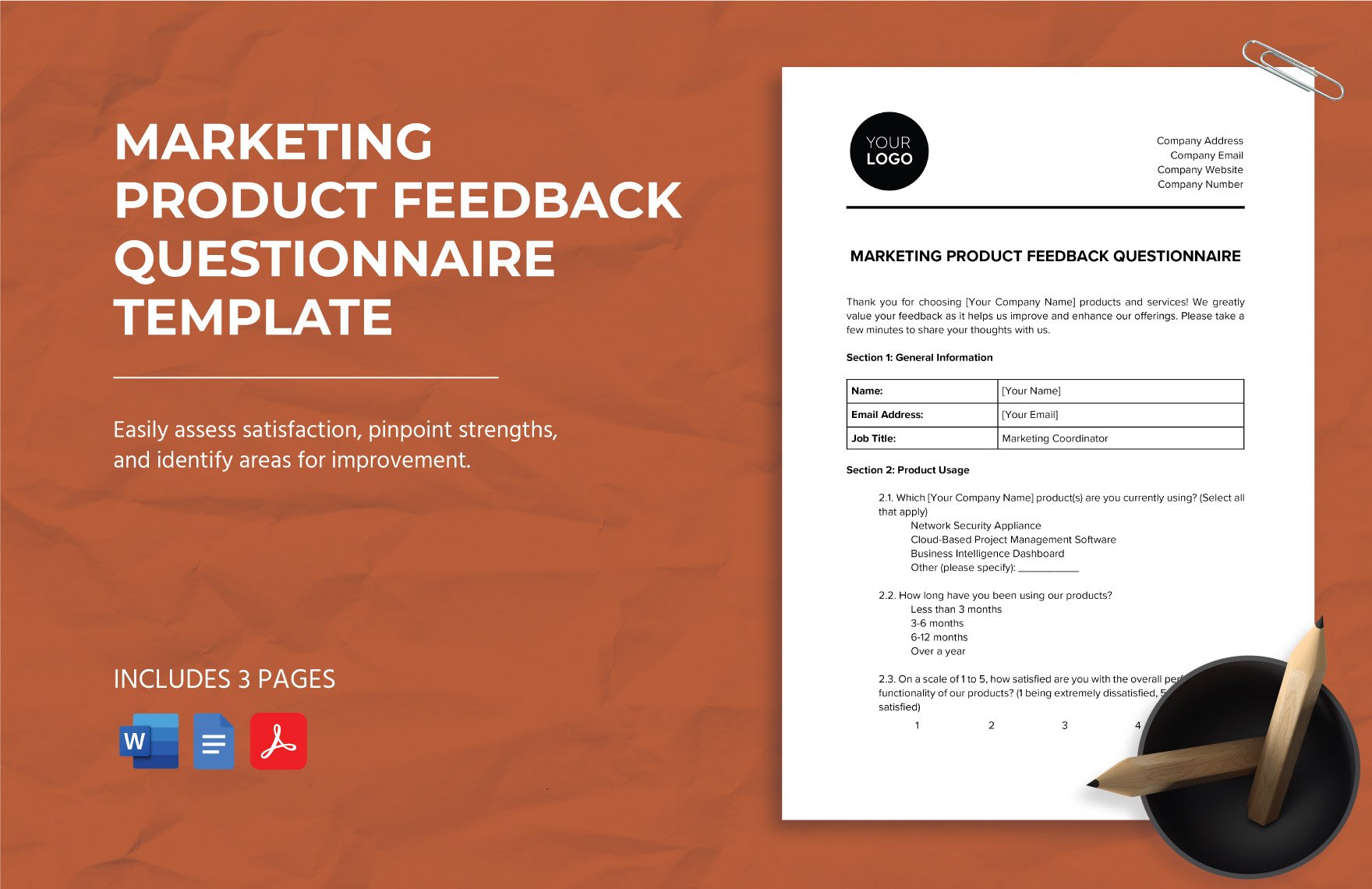 Marketing Product Feedback Questionnaire Template in Word, Google Docs, PDF