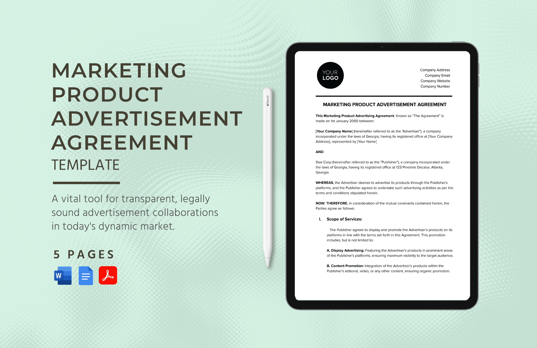 Marketing Product Advertisement Agreement Template in Word, Google Docs, PDF