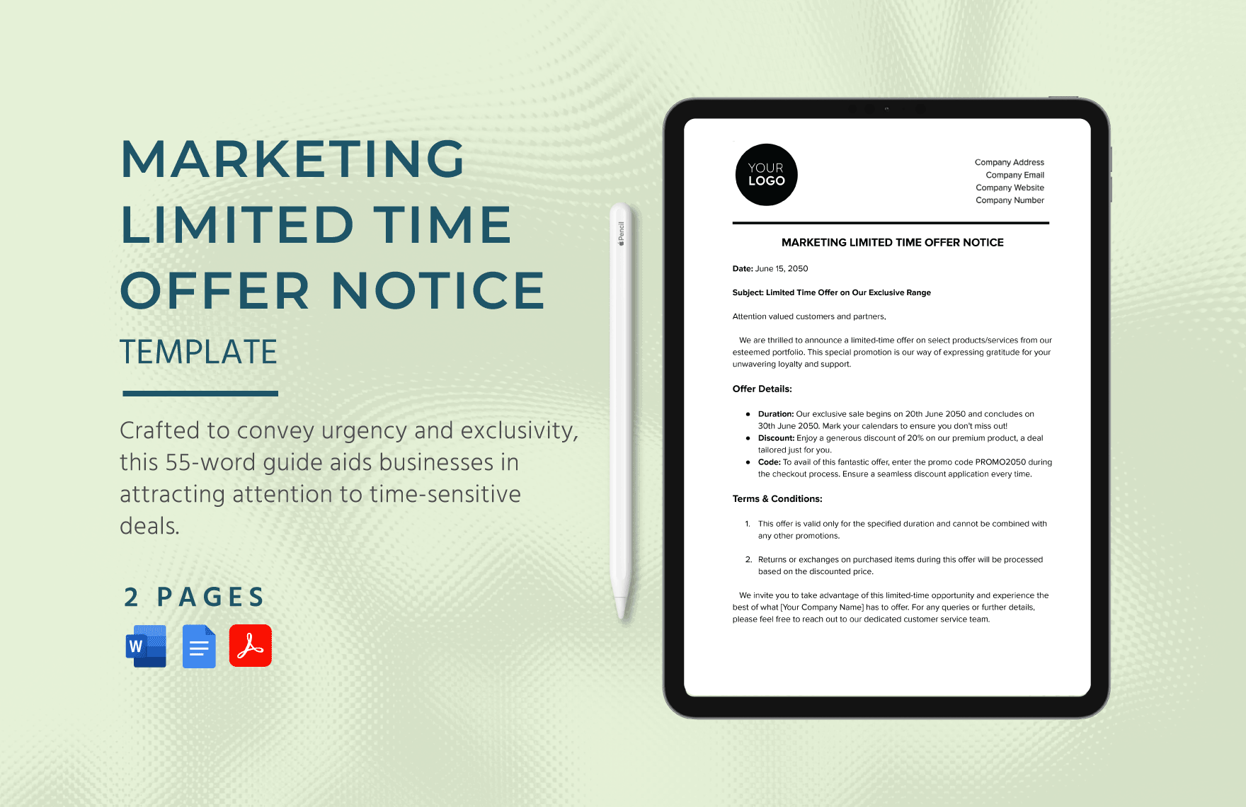Marketing Limited Time Offer Notice Template in Word, Google Docs, PDF