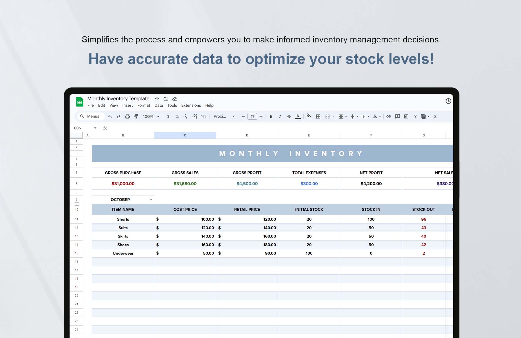 Monthly Inventory Template in Google Sheets, Excel - Download ...