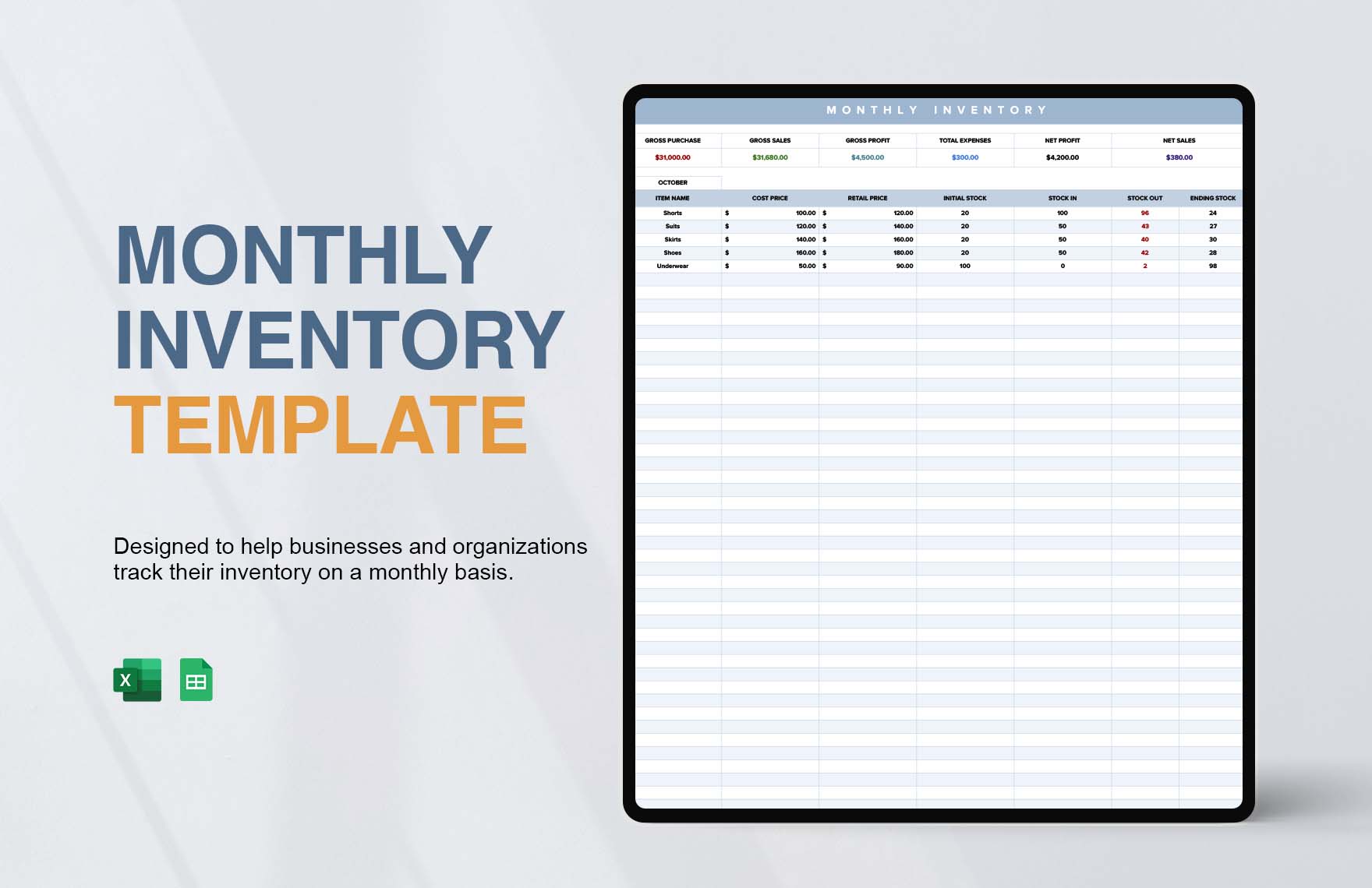 Monthly Inventory Template