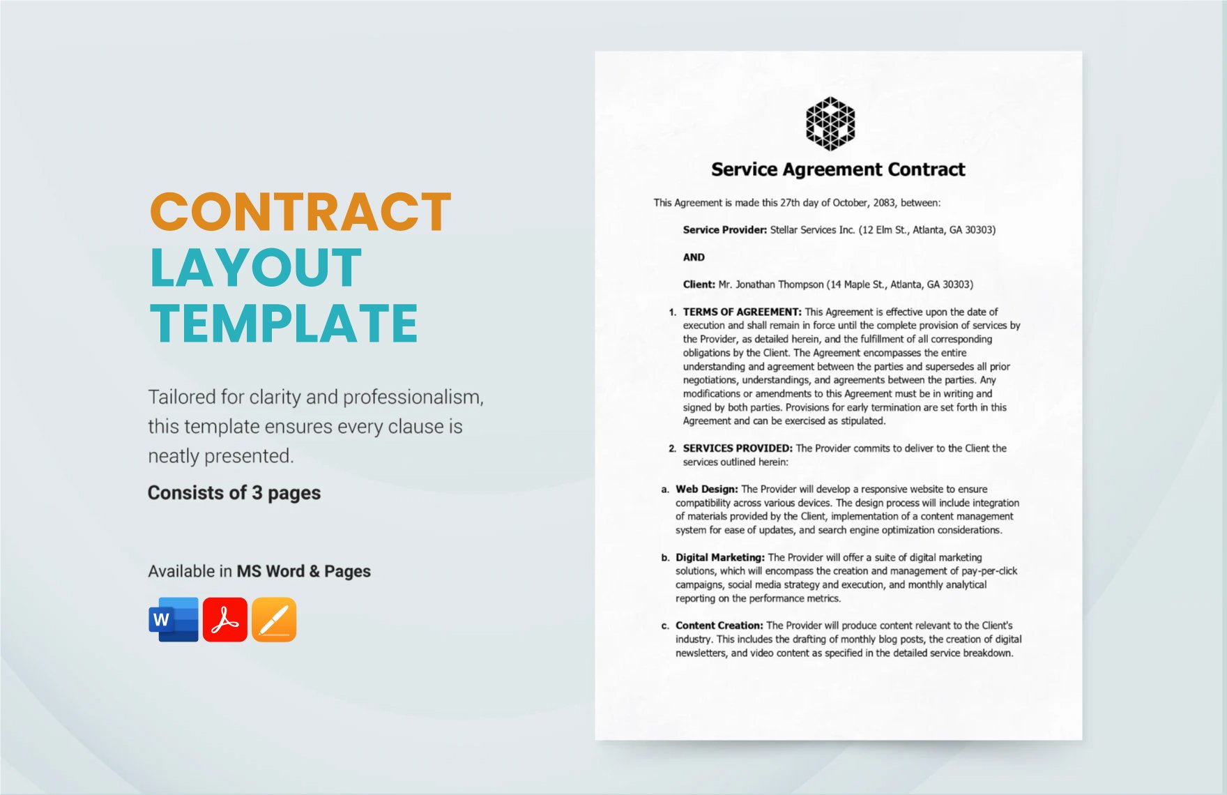Free Contract Layout Template in Word, PDF, Apple Pages