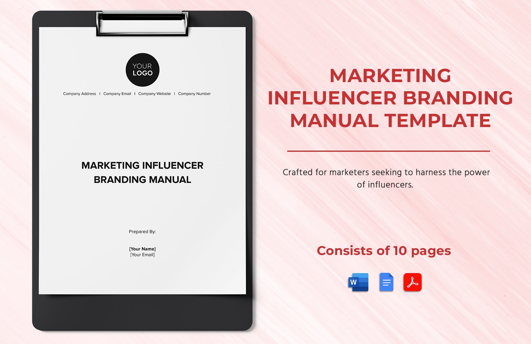 Marketing Influencer Branding Manual Template in Word, Google Docs, PDF