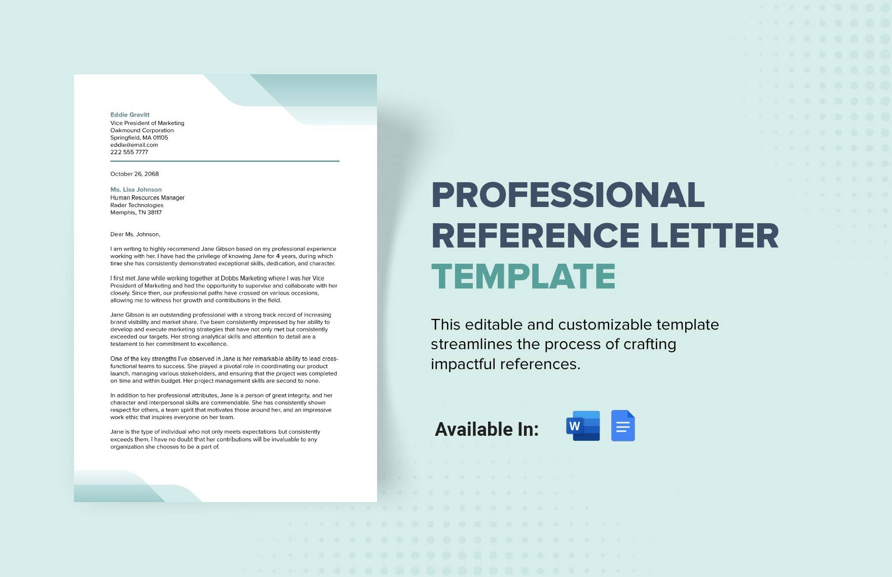 Professional Reference Letter Template in Word, Google Docs