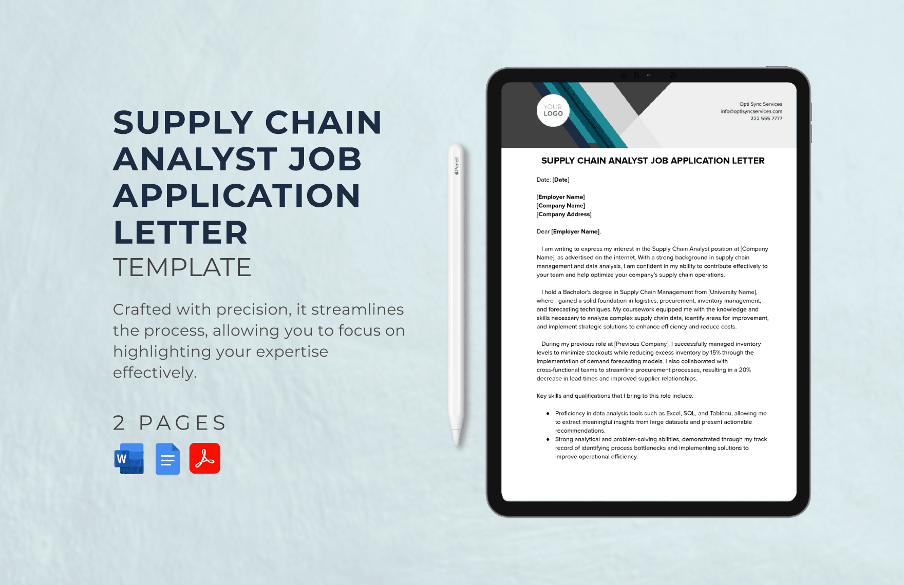 Supply Chain Analyst Job Application Letter Template