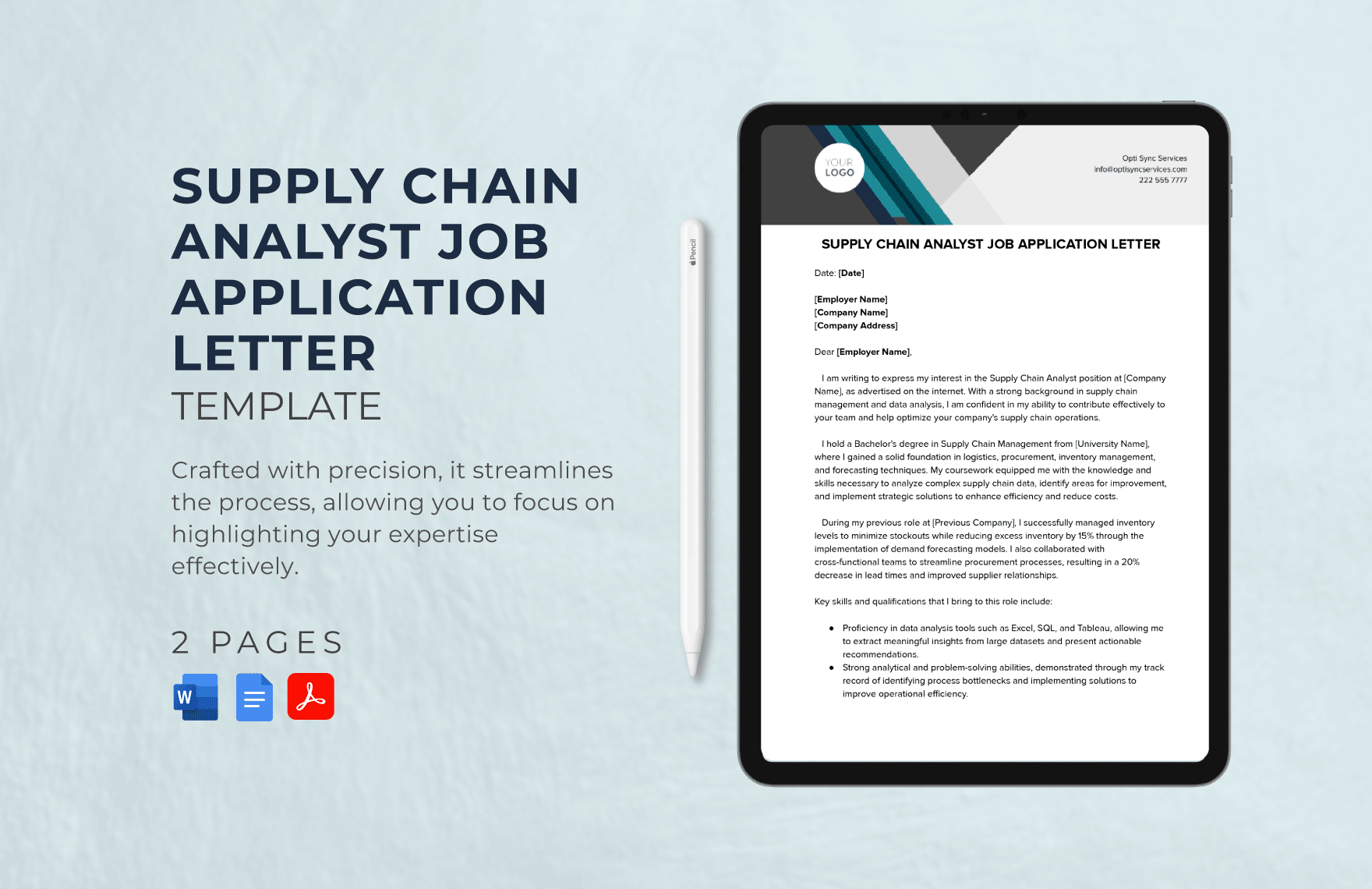 Supply Chain Analyst Job Application Letter Template in Word, PDF, Google Docs - Download | Template.net