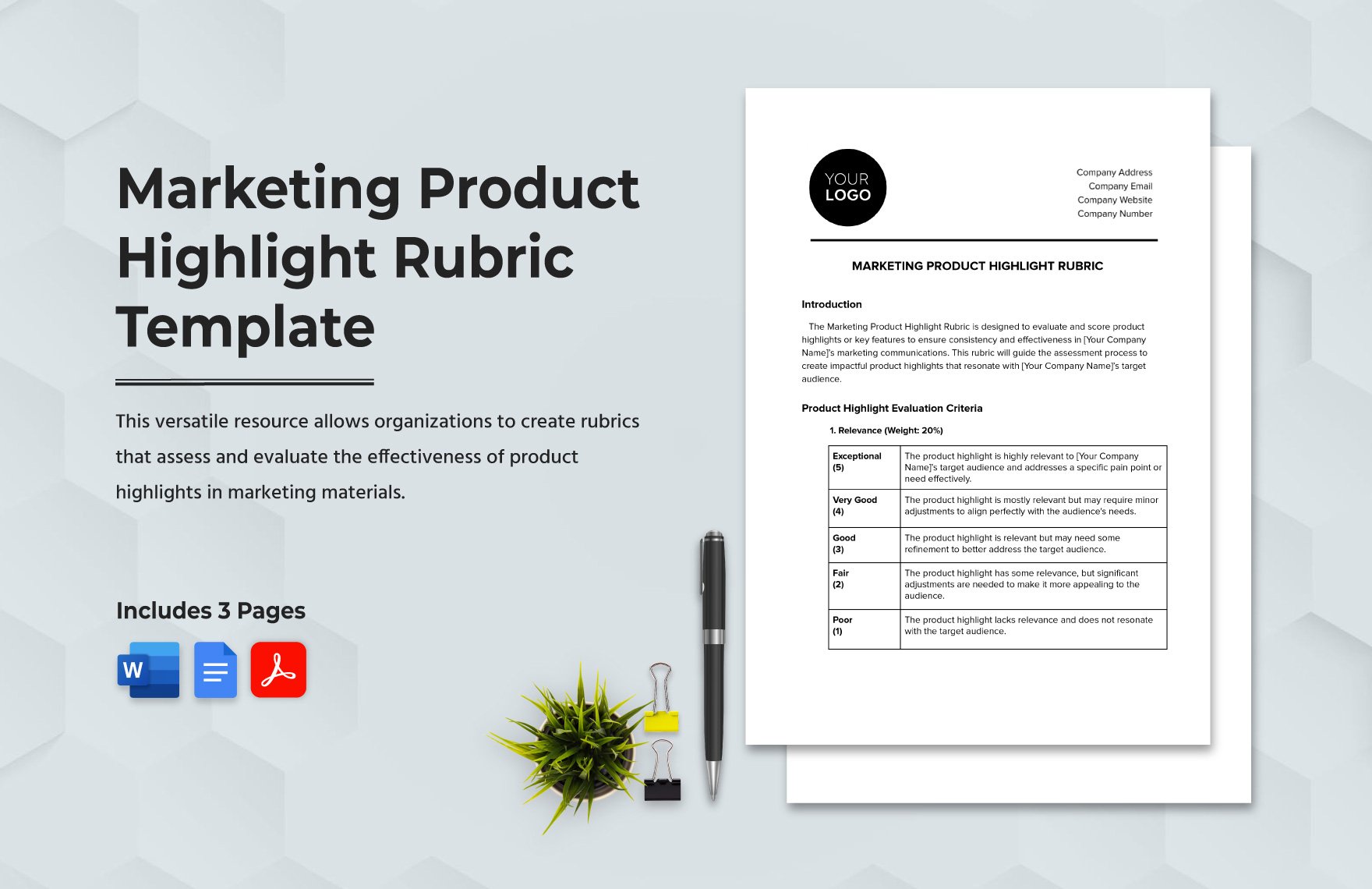 Marketing Product Highlight Rubric Template