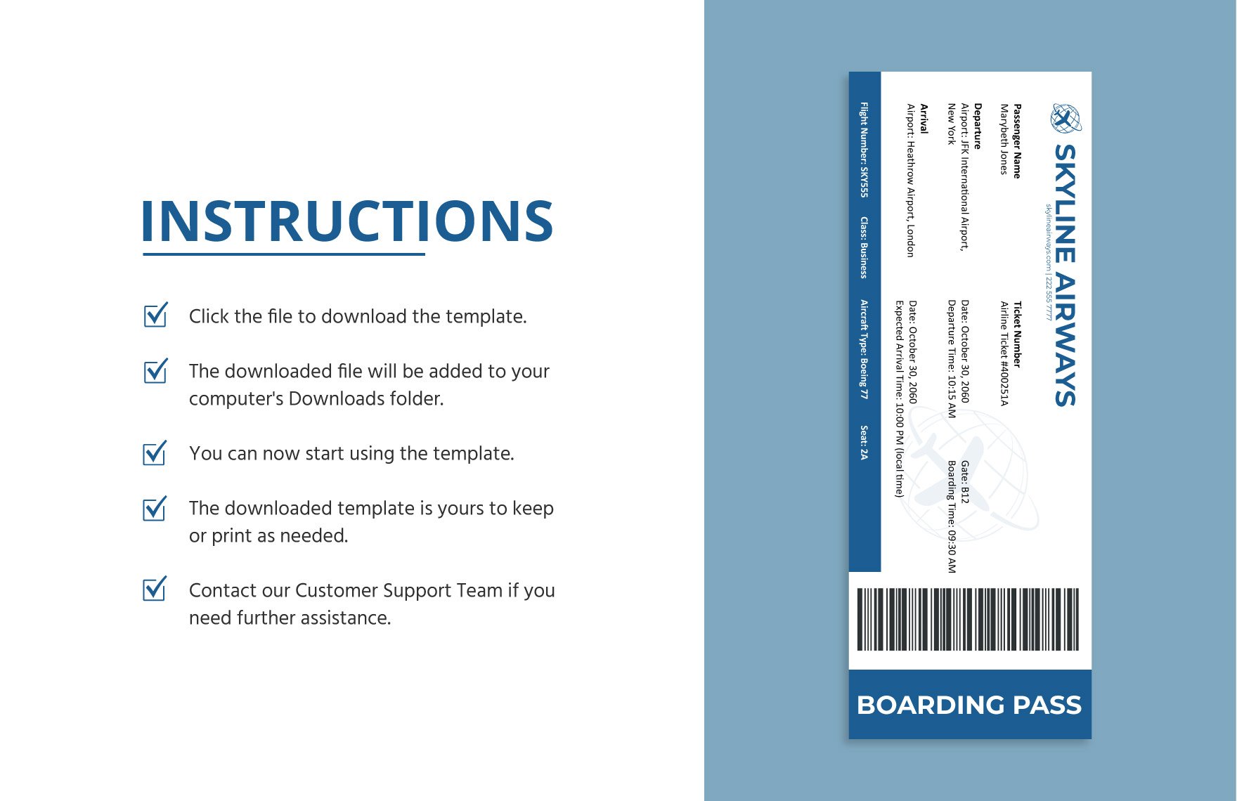 Editable Airline Ticket Template