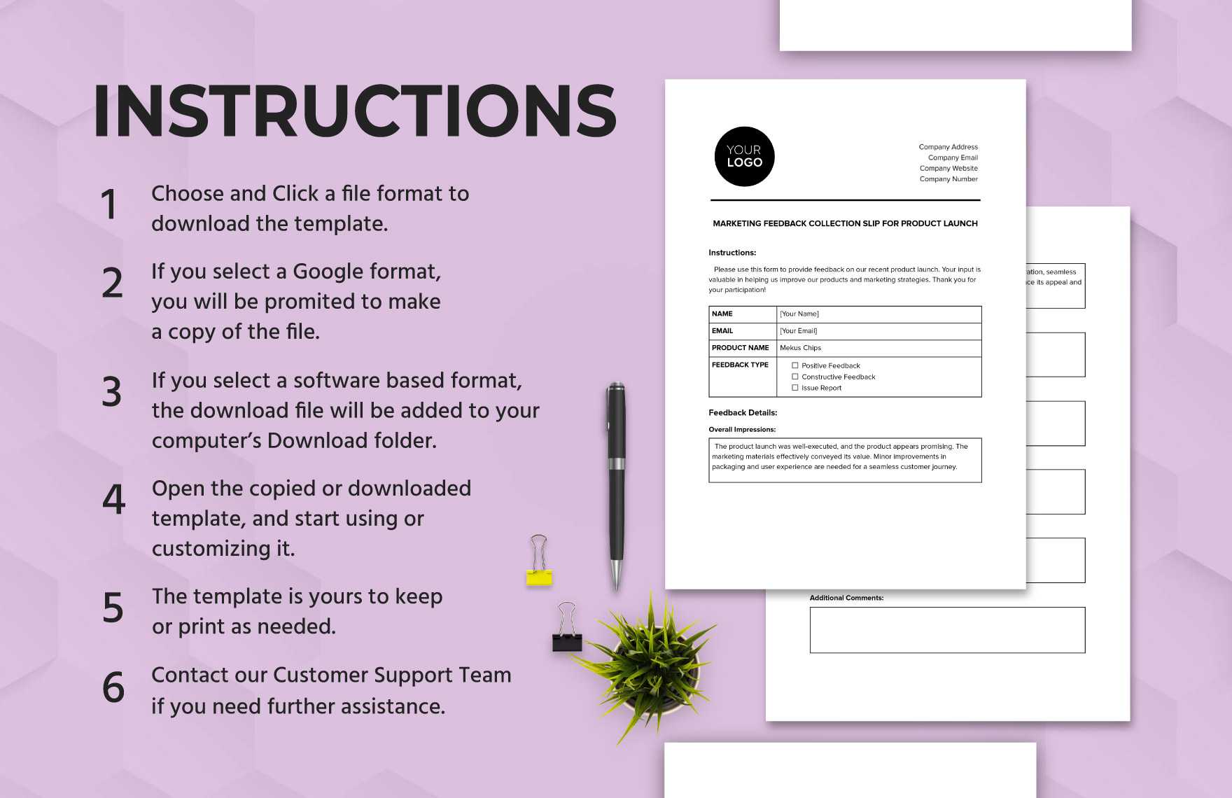Marketing Feedback Collection Slip for Product Launch Template