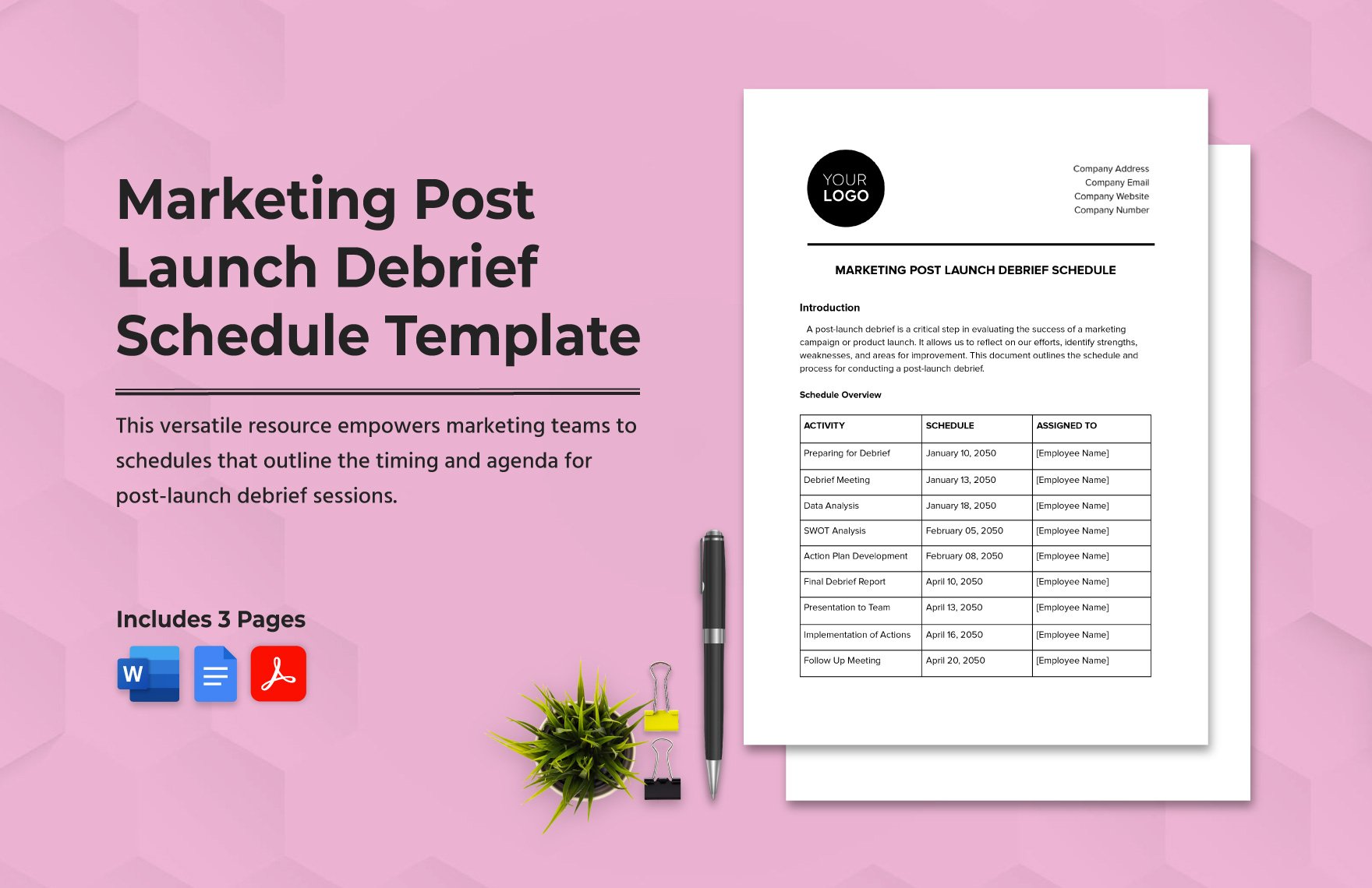Marketing Post Launch Debrief Schedule Template in Word, Google Docs, PDF