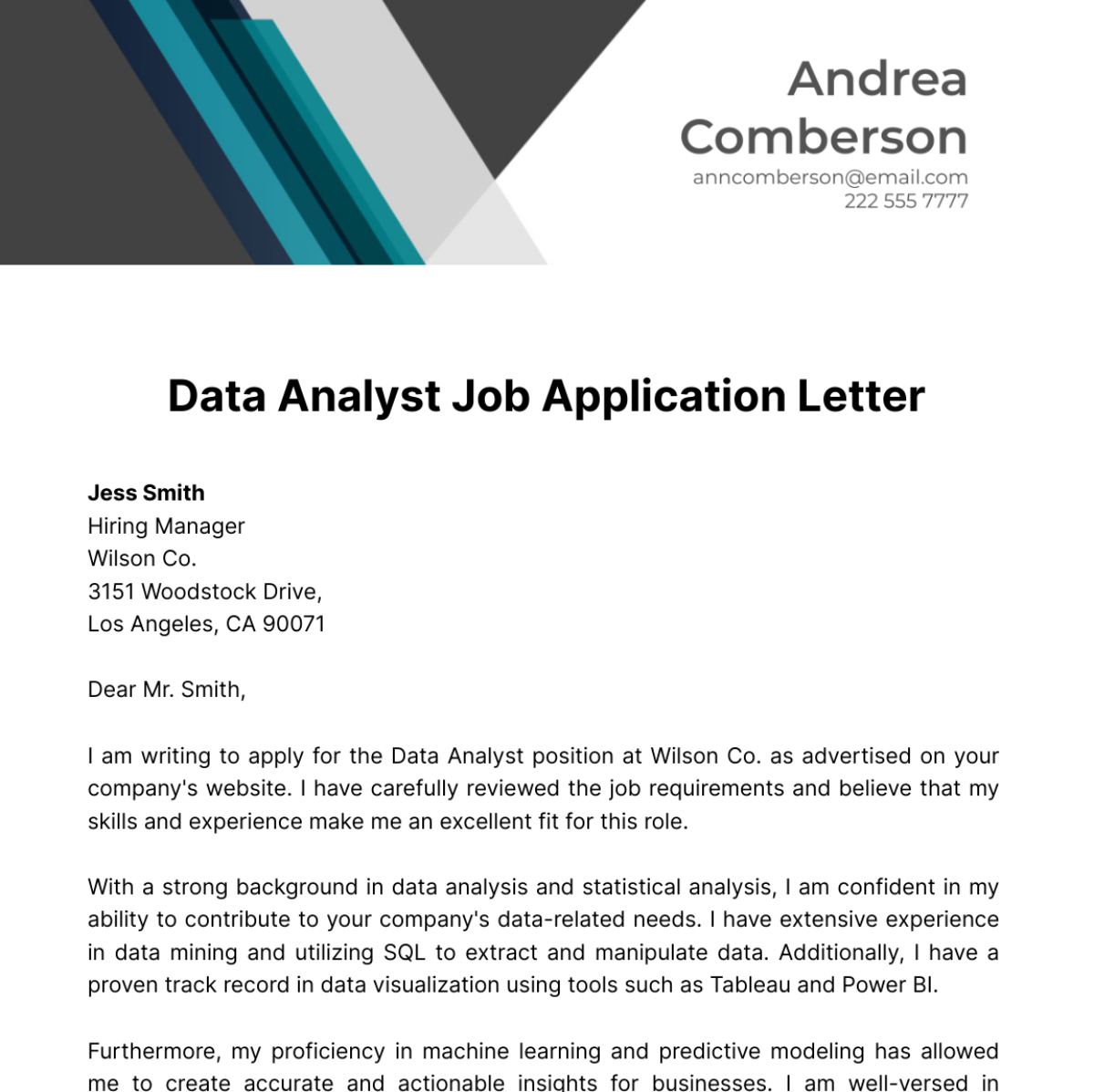 Data Analyst Job Application Letter  Template