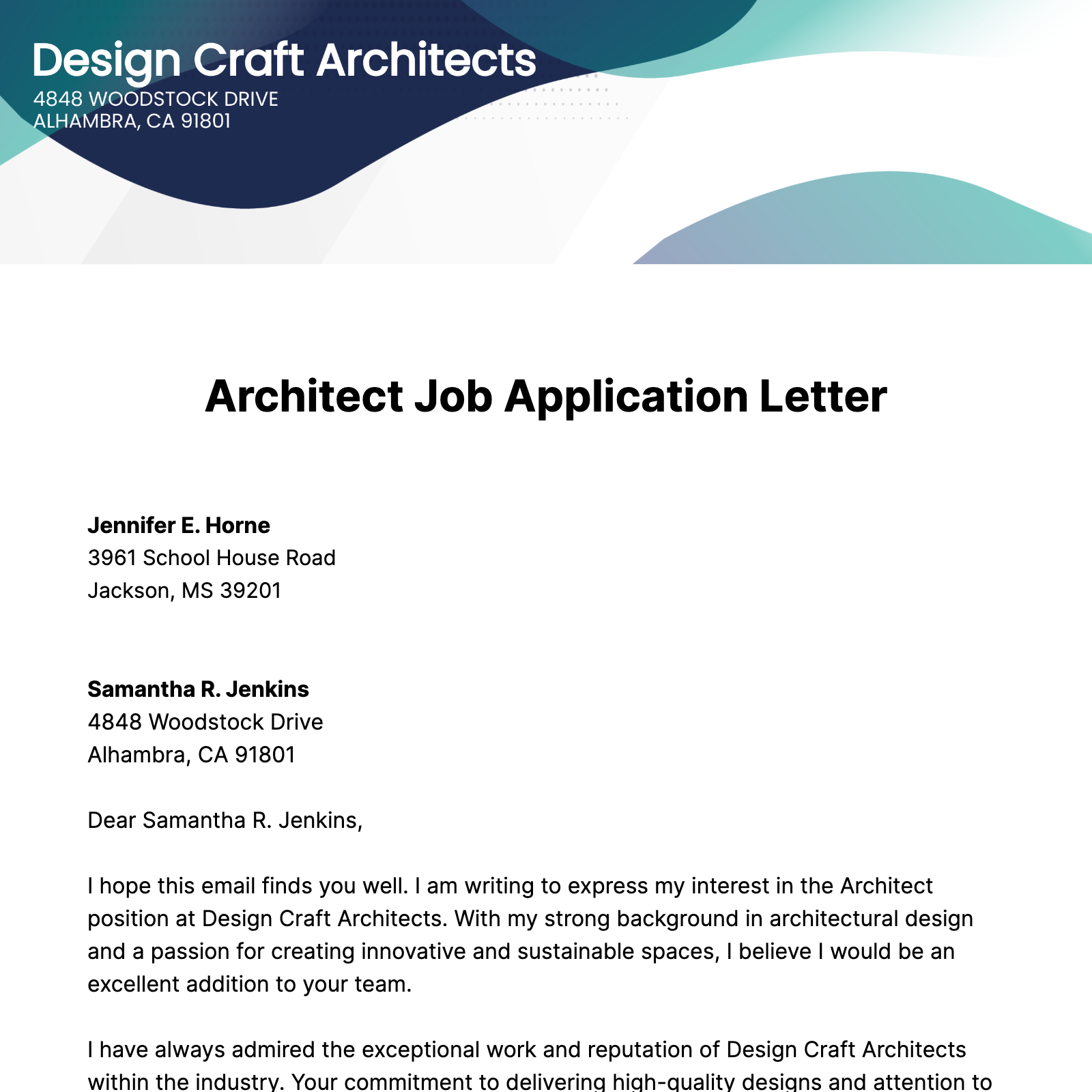 Architect Job Application Letter  Template