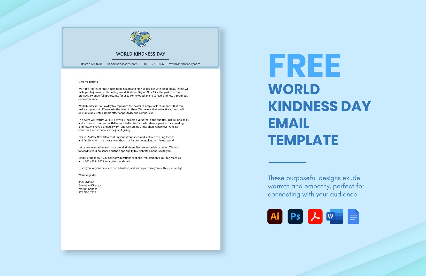 World Kindness Day Email Template in Word, Google Docs, PDF, Illustrator, PSD