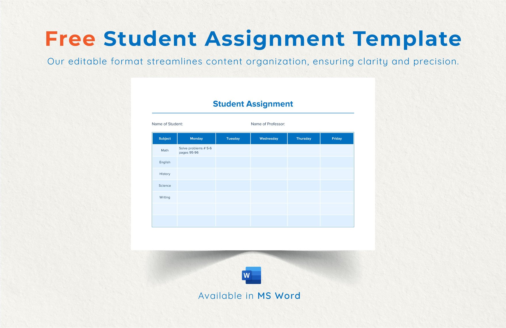 Free Student Assignment Template in Word