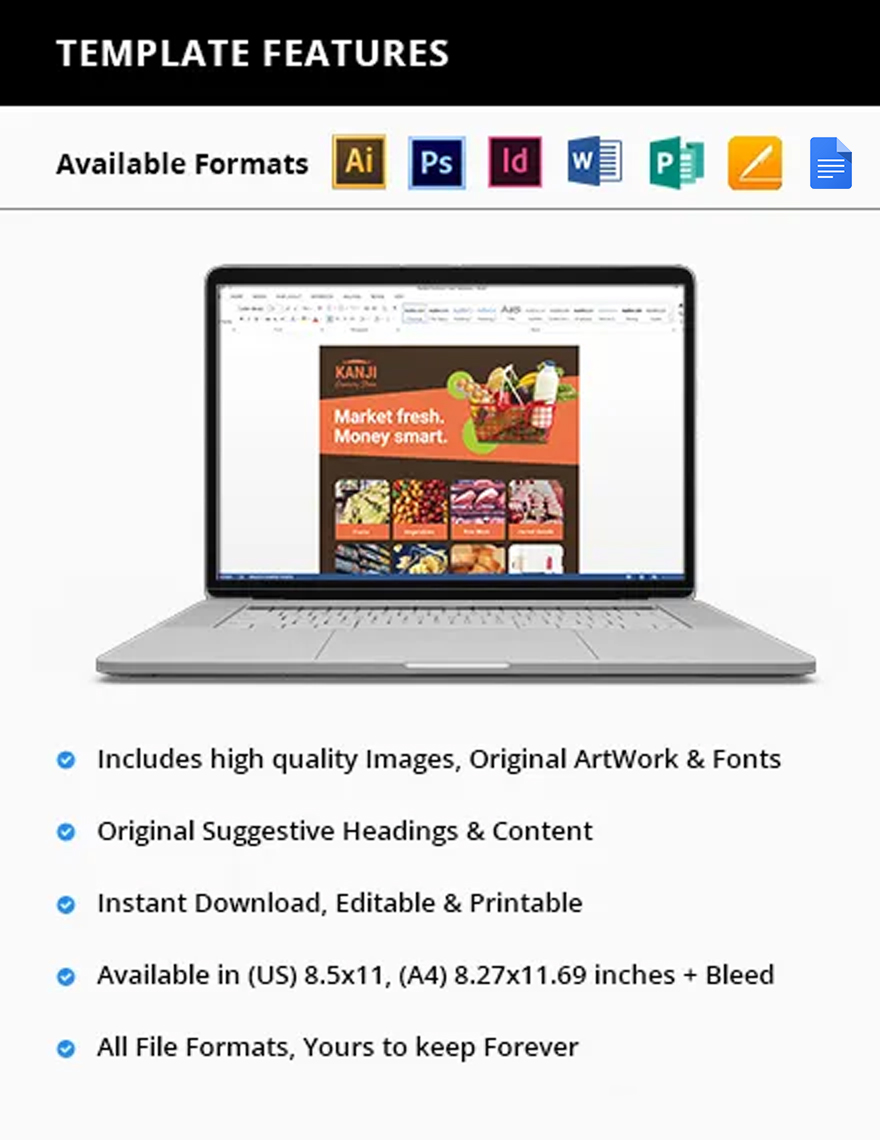 Grocery Flyer Template In Word Illustrator PSD InDesign Publisher Grocery Flyer Template In Word Illustrator PSD InDesign Publisher