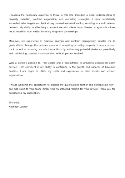 Free Real Estate Agent Job Application Letter  Template to Edit Online