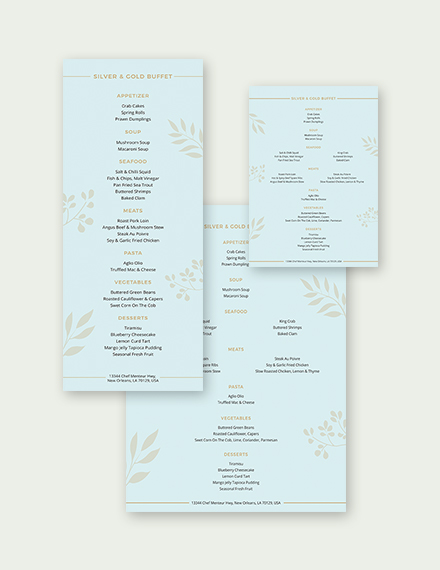 Buffet Menu Template - Illustrator, Word, Apple Pages, PSD, Publisher