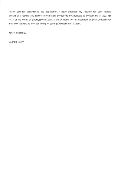 Free Customer Support Specialist Job Application Letter  Template to Edit Online