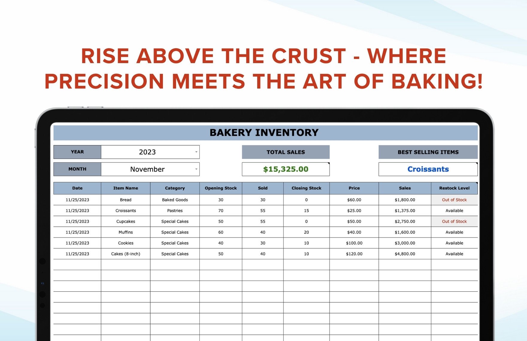 Bakery Inventory Template
