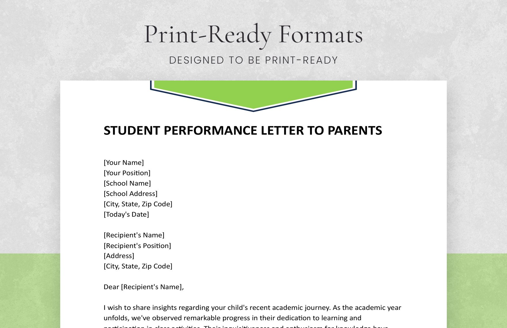 Student Performance Letter To Parents