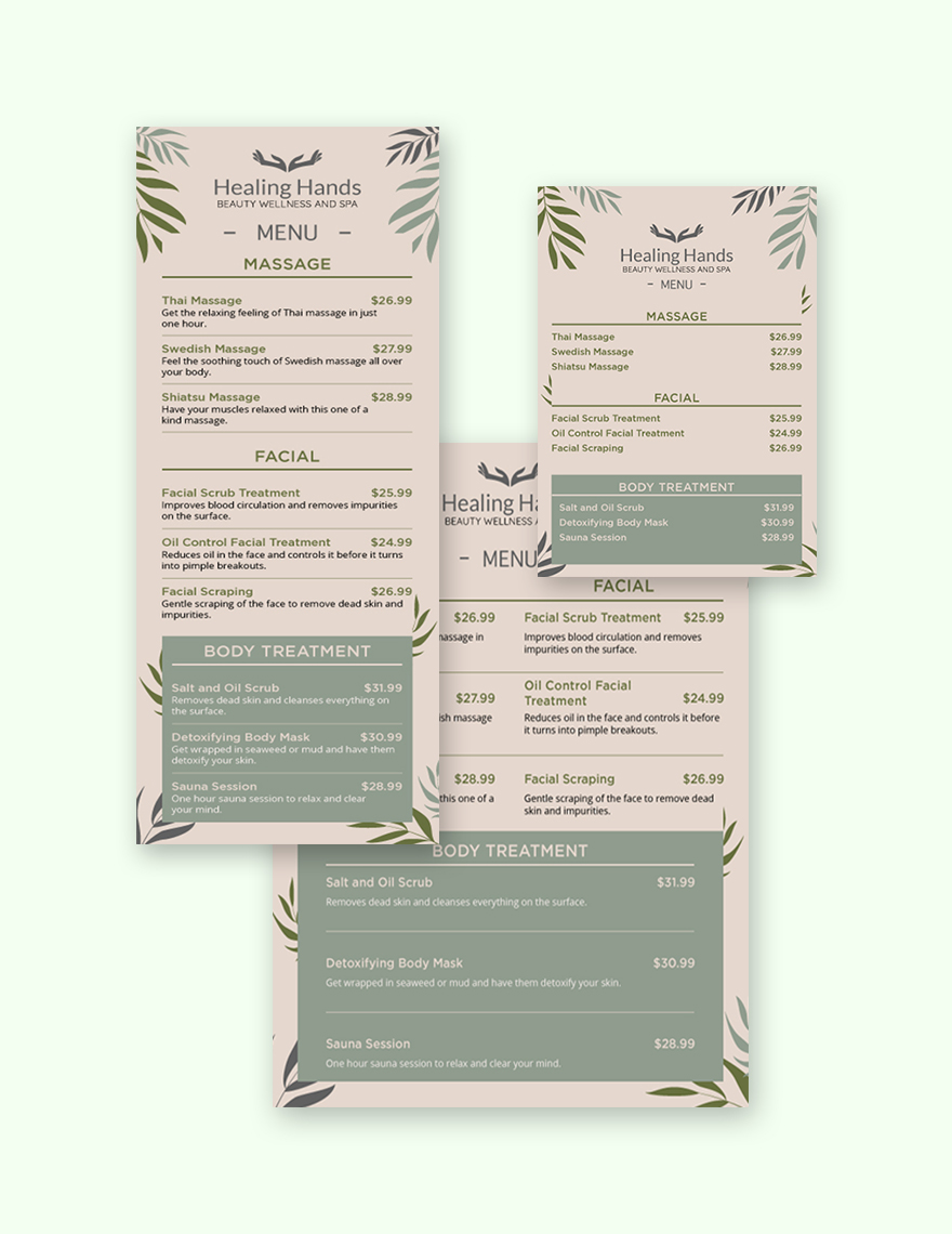 Service Menu Template in Word, Illustrator, PSD, Apple Pages, Publisher