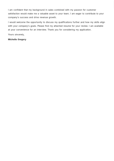 Free Sales Representative Job Application Letter  Template to Edit Online