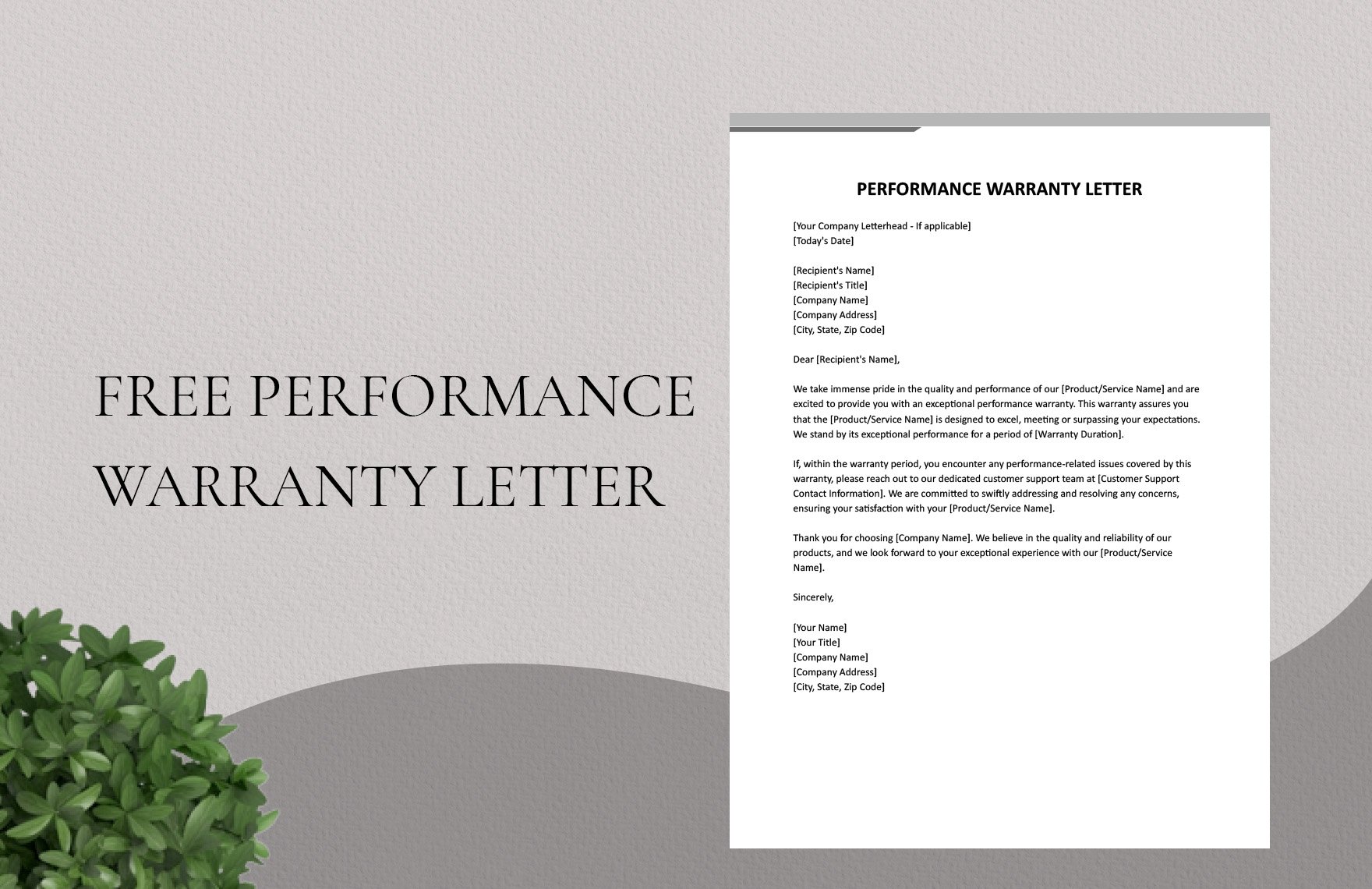 Performance Warranty Letter