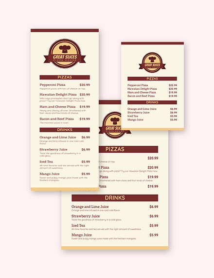 Sample Menu Using Table Cafe Table Menu Template