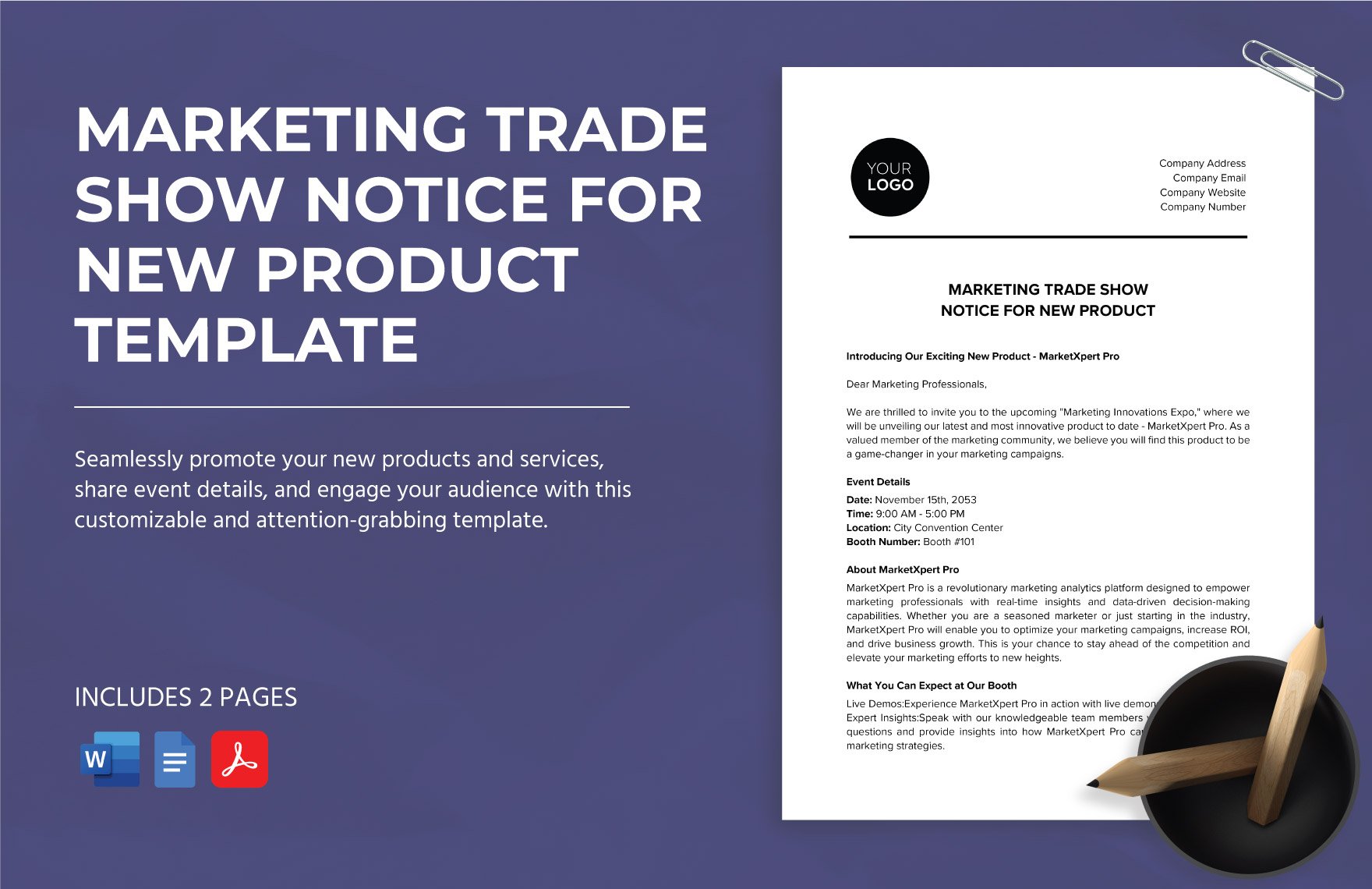 Marketing Trade Show Notice for New Product Template in Word, Google Docs, PDF