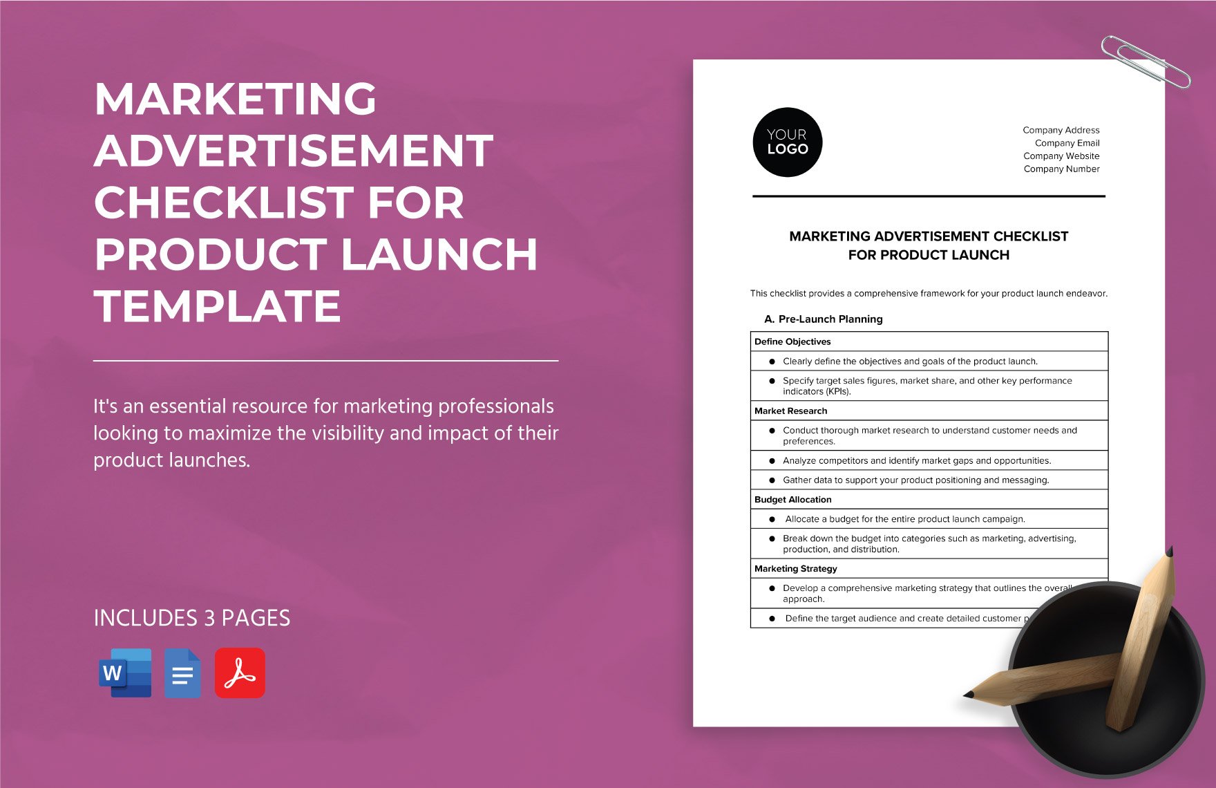 Marketing Advertisement Checklist for Product Launch Template