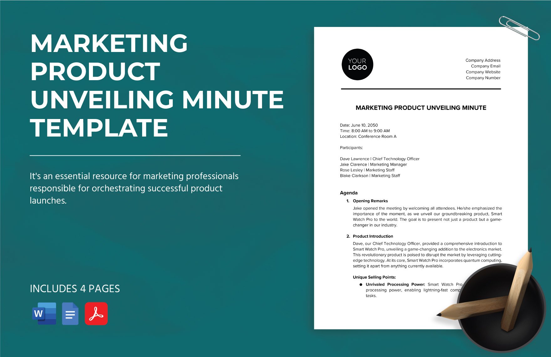 Marketing Product Unveiling Minute Template in Word, Google Docs, PDF