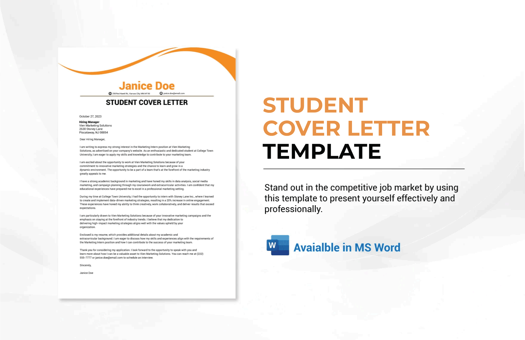 Student Cover Letter Template