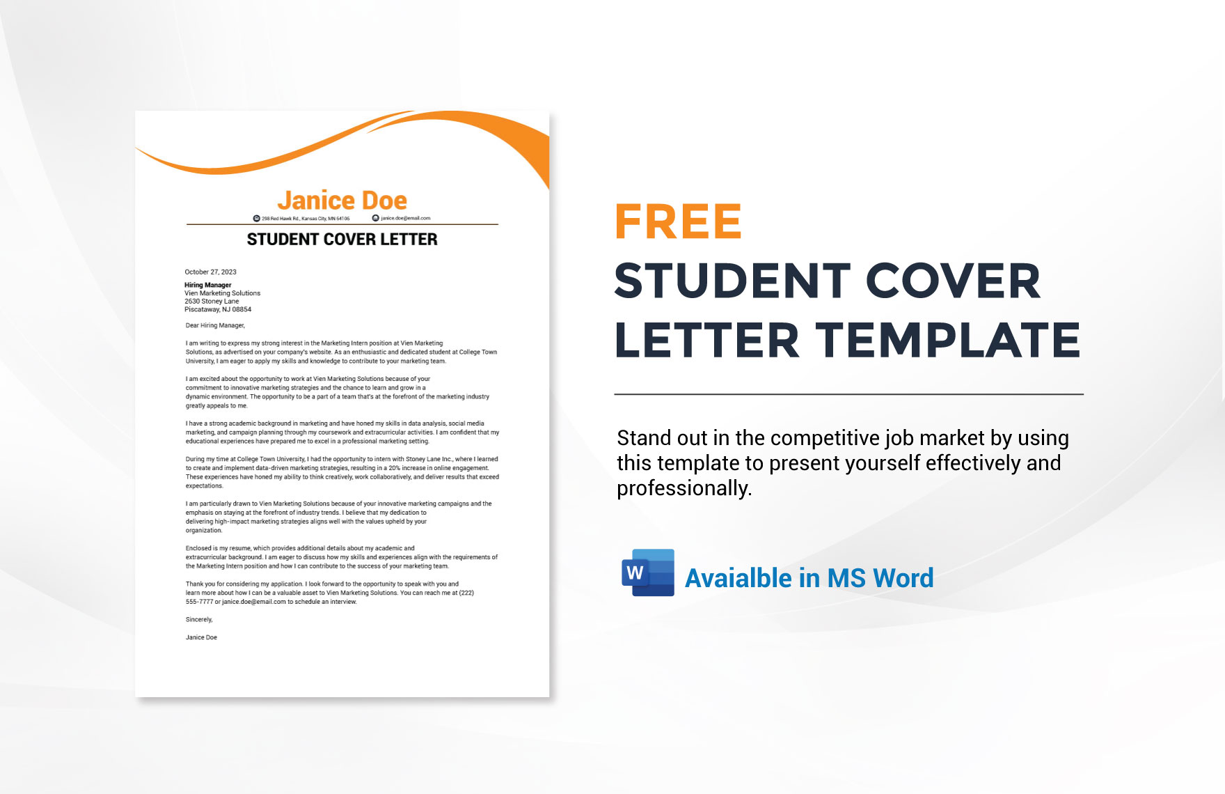 Student Cover Letter Template