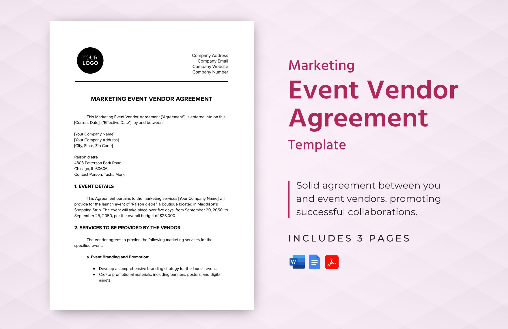 Marketing Event Vendor Agreement Template in Word, Google Docs, PDF