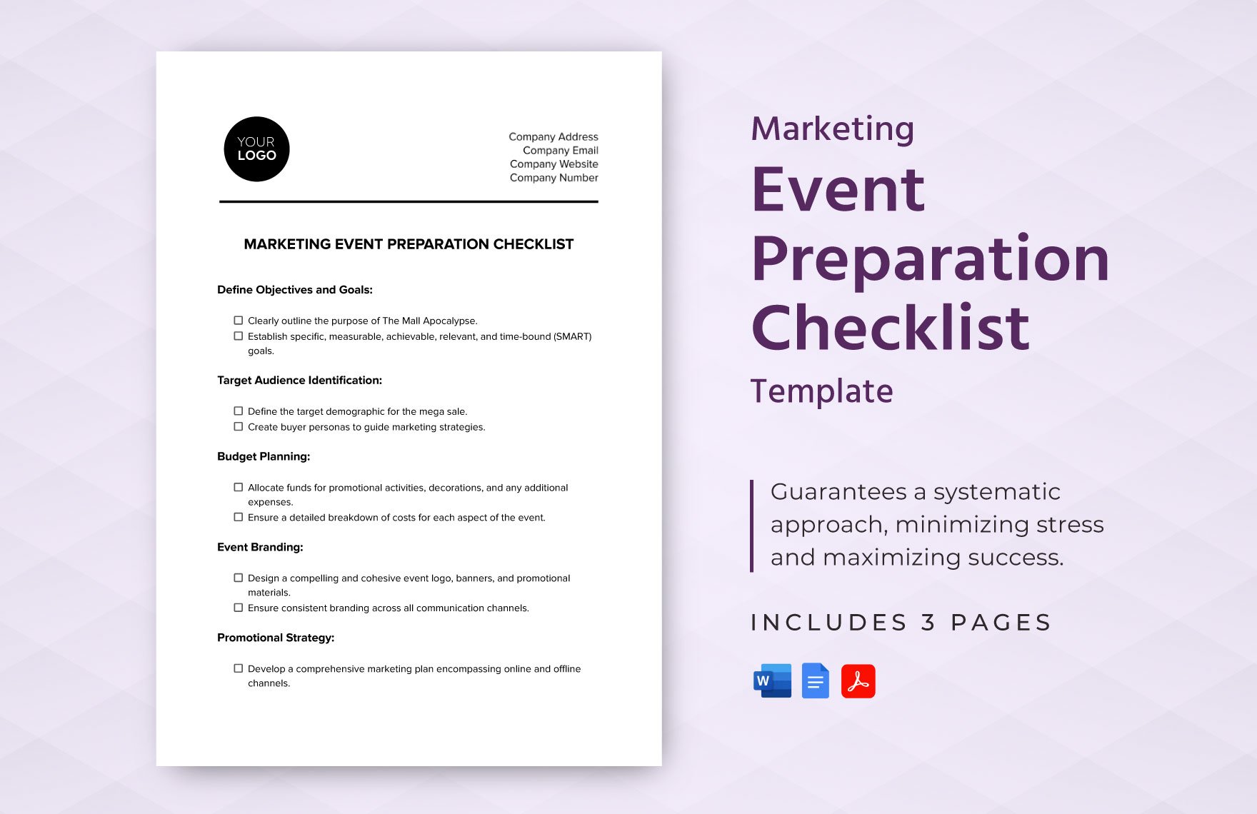 Marketing Event Preparation Checklist Template in Word, Google Docs, PDF