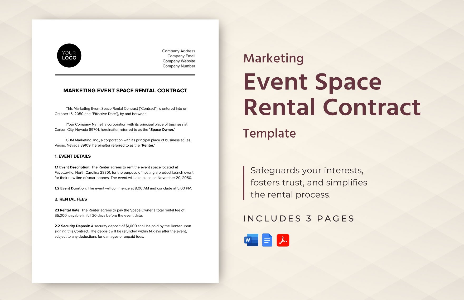 Marketing Event Space Rental Contract Template in Word, Google Docs, PDF