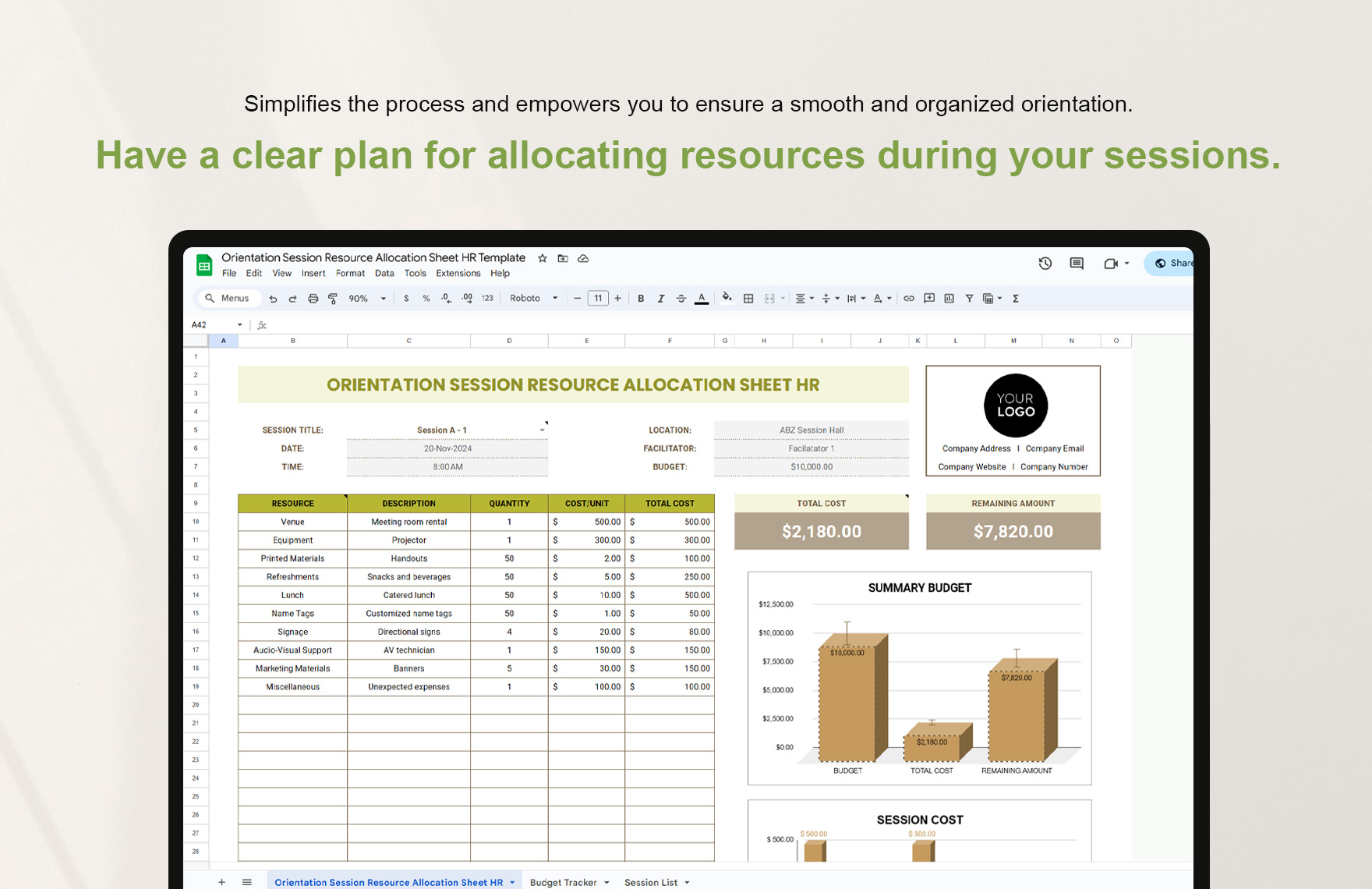 Orientation Session Resource Allocation Sheet HR Template