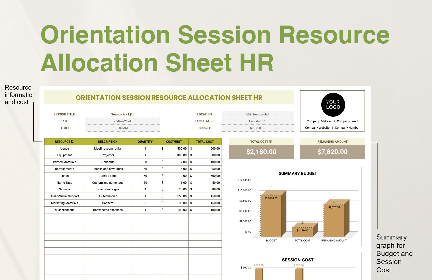 Orientation Session Resource Allocation Sheet HR Template