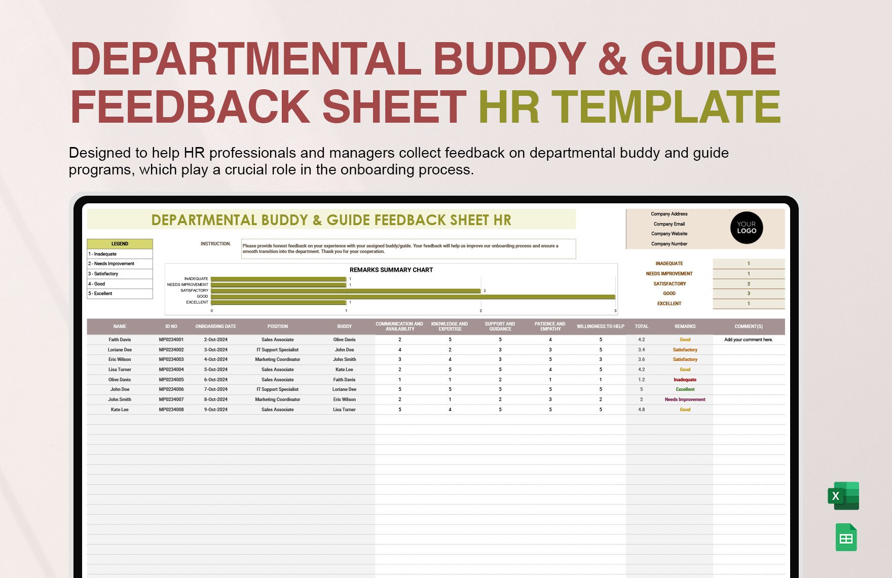 Departmental Buddy & Guide Feedback Sheet HR Template